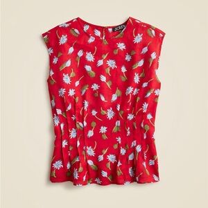 NWT J. Crew Pintuck Shell Tank Top In Brushed Daisy Print Ramie Red Size 20